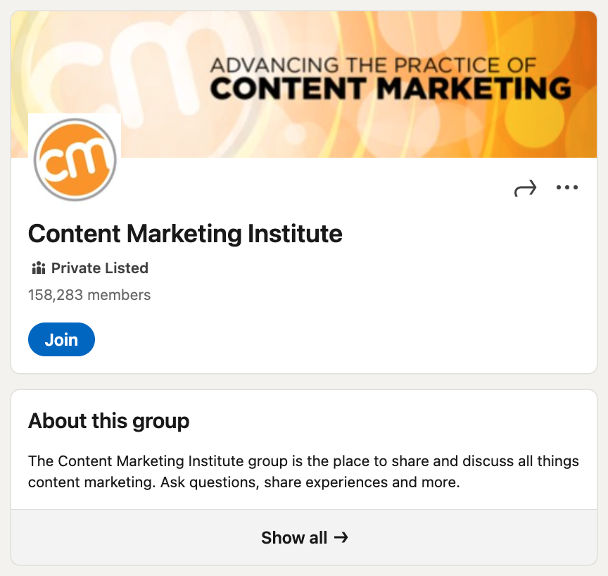 The Content Marketing Institute LinkedIn Group