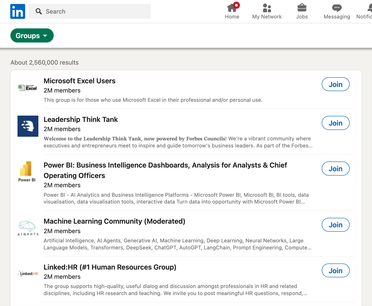 Recommended groups by LinkedIn