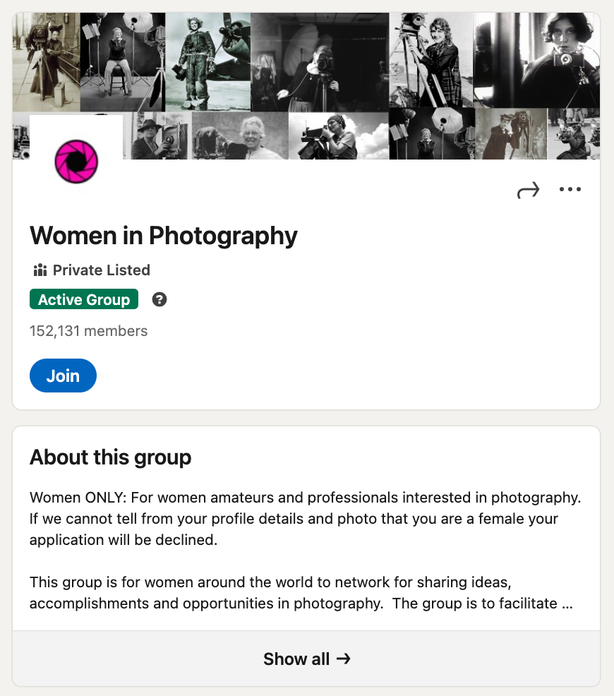 The Women in Photography LinkedIn Group