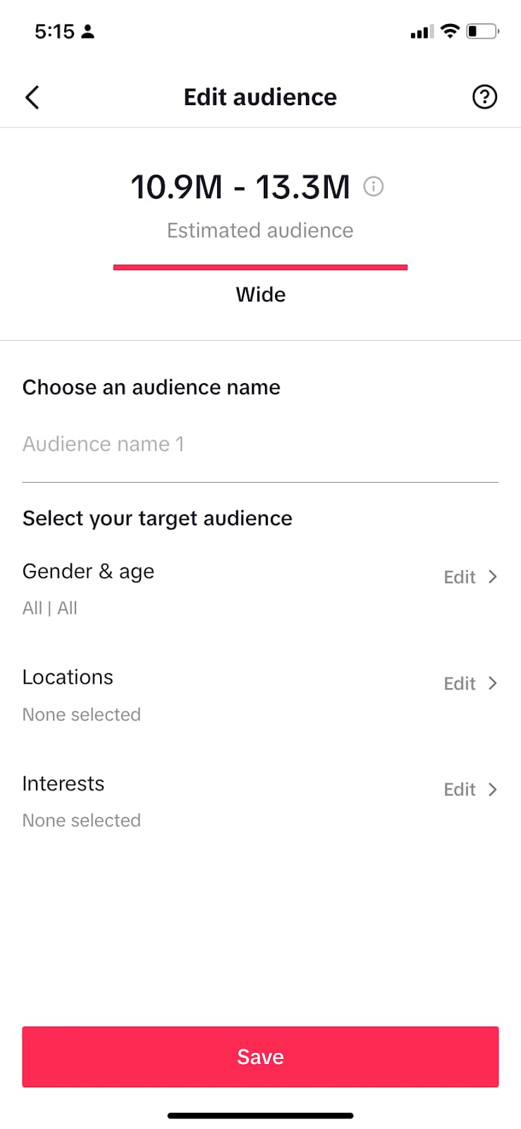 The Edit Audience screen in TikTok Promote