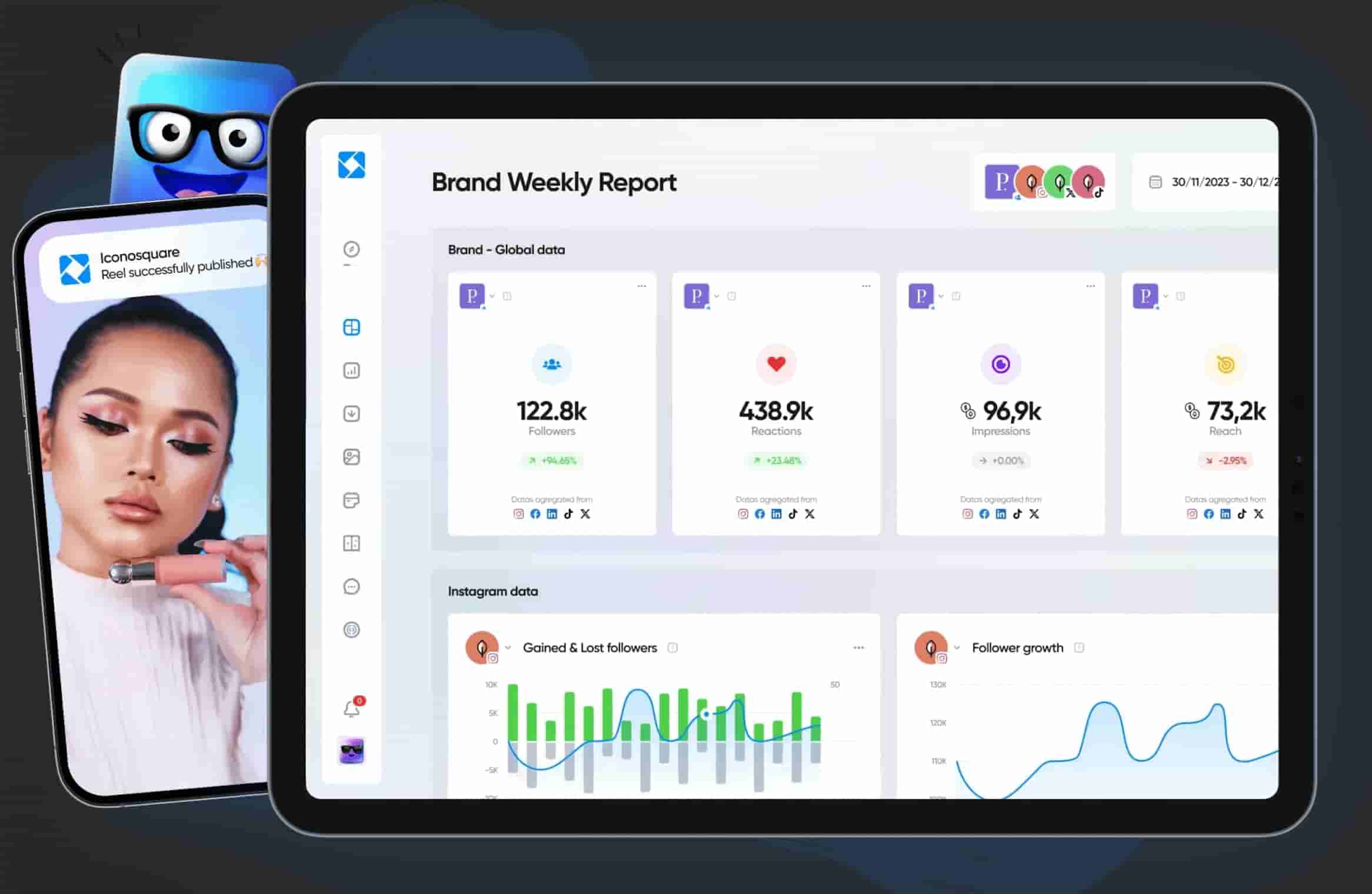 Iconosquare’s Brand Weekly Report interface (Source: Iconosquare home page)