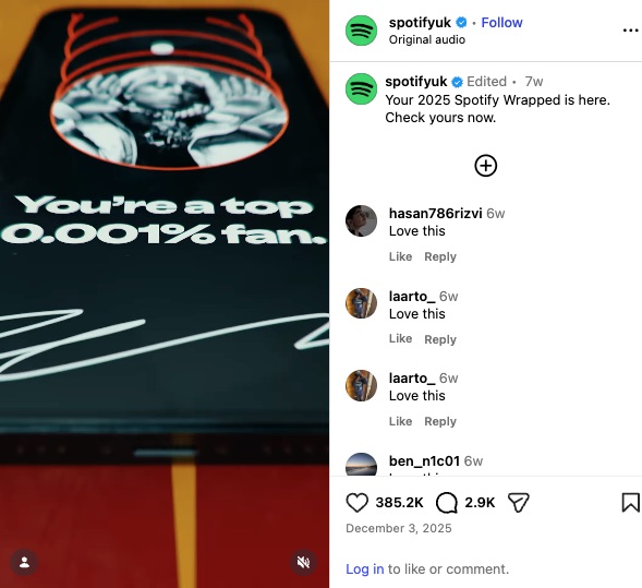 Spotify Wrapped 2025 Instagram campaign created a cinematic universe experience.
