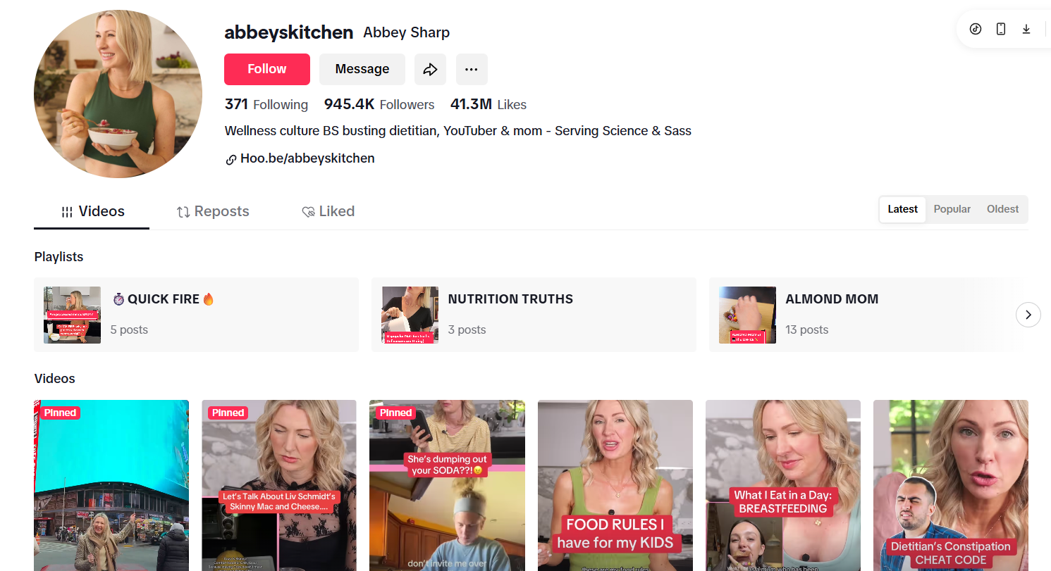 Abbey Sharp’s TikTok account, Abbey’s Kitchen. 
