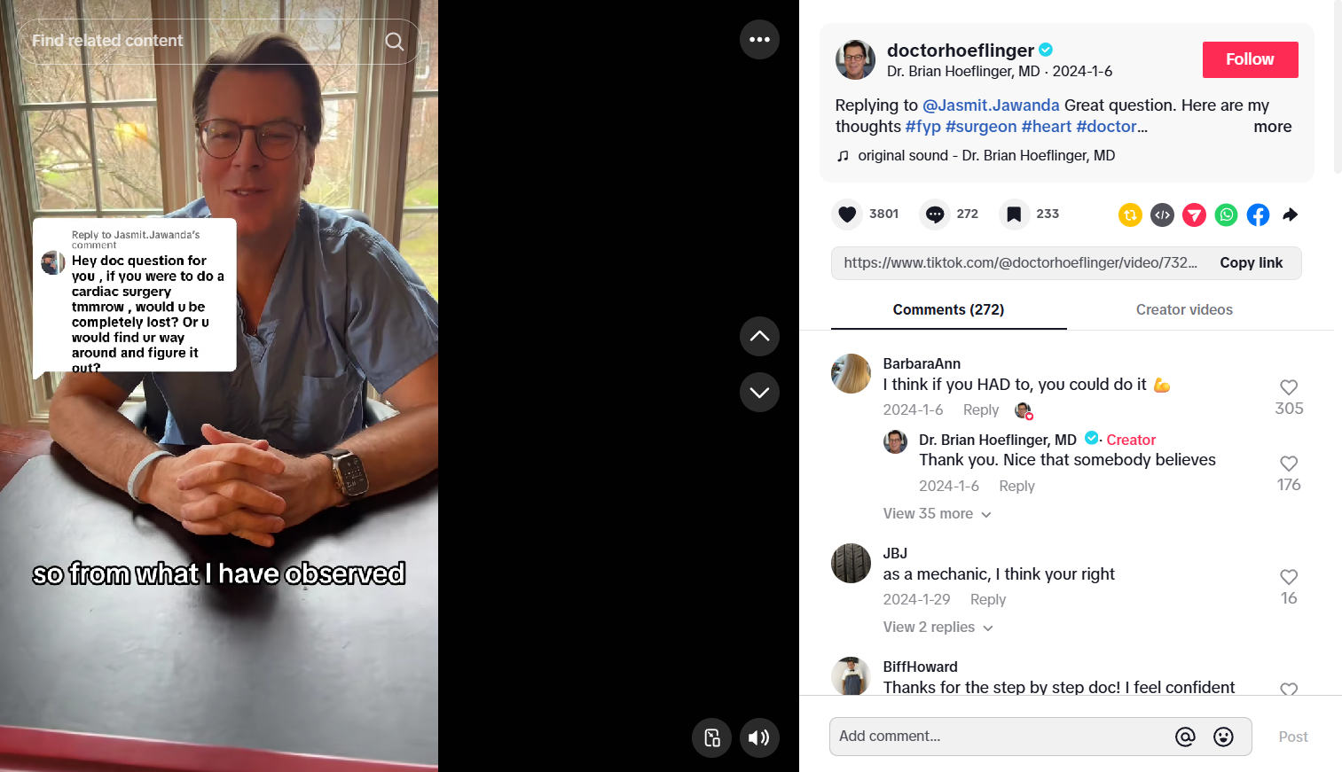 Dr. Brian Hoeflinger answers an audience question on TikTok. 