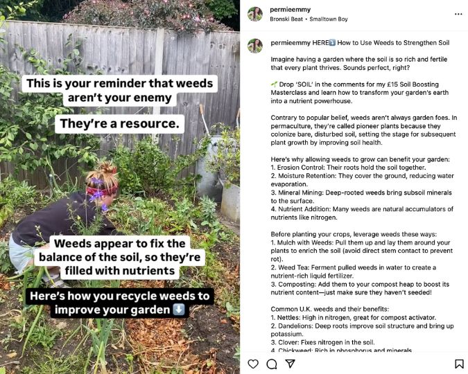Permie Emmy giving advice on how to improve soil health naturally
