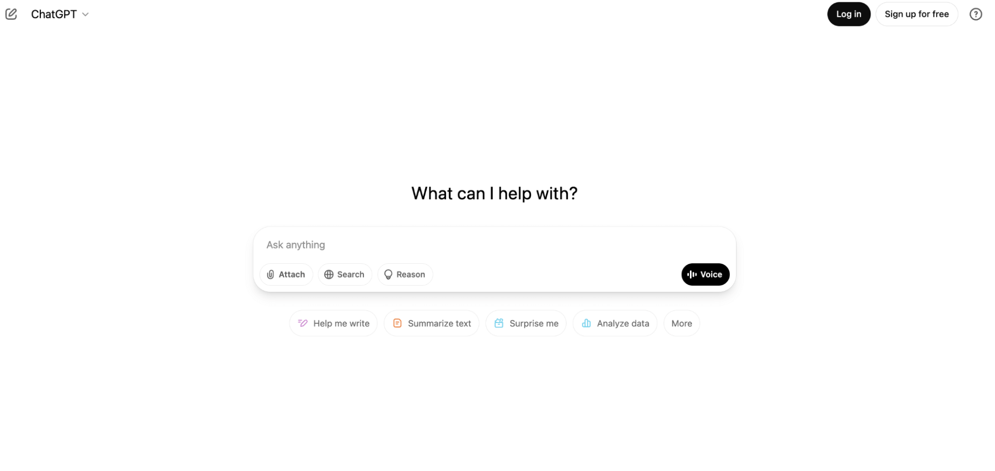 ChatGPT’s homepage shows a chat interface, a prompt input box and AI-generated response options