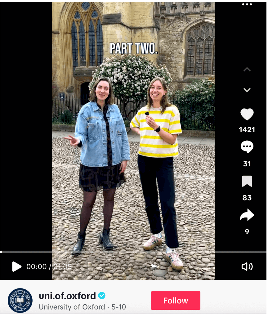 TikTok post from Oxford promoting their Antimicrobial research (AMR) 
