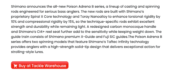 A Wired2Fish article about new fishing rods for 2025, featuring product reviews with embedded affiliate links