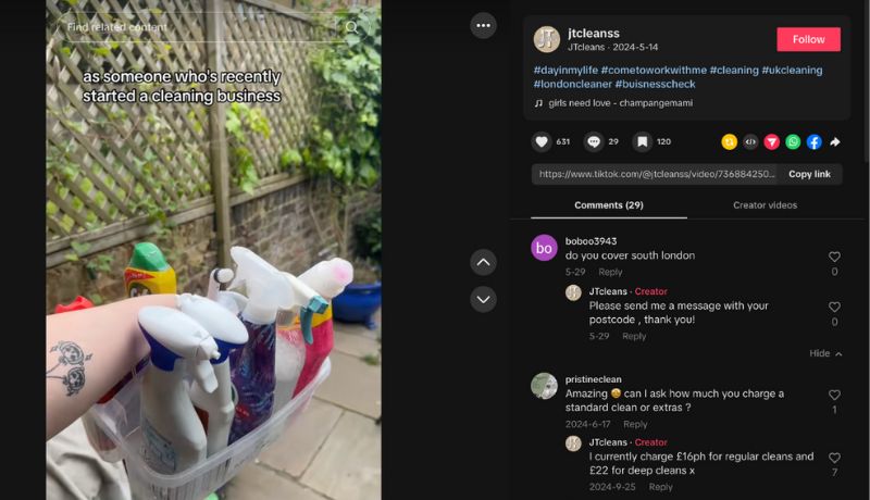 Small business JT Cleans shares DITL videos, taking viewers along on different cleaning expeditions