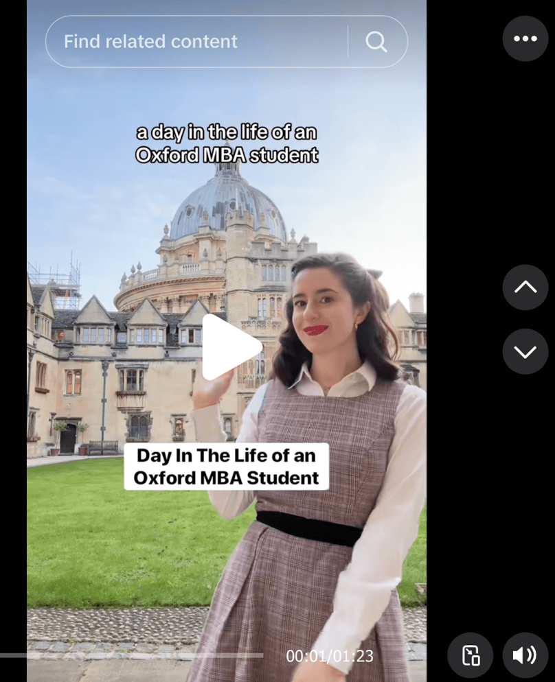 A post from Oxford’s “day in the life” tiktok series that showcases how students in different departments spend their day.