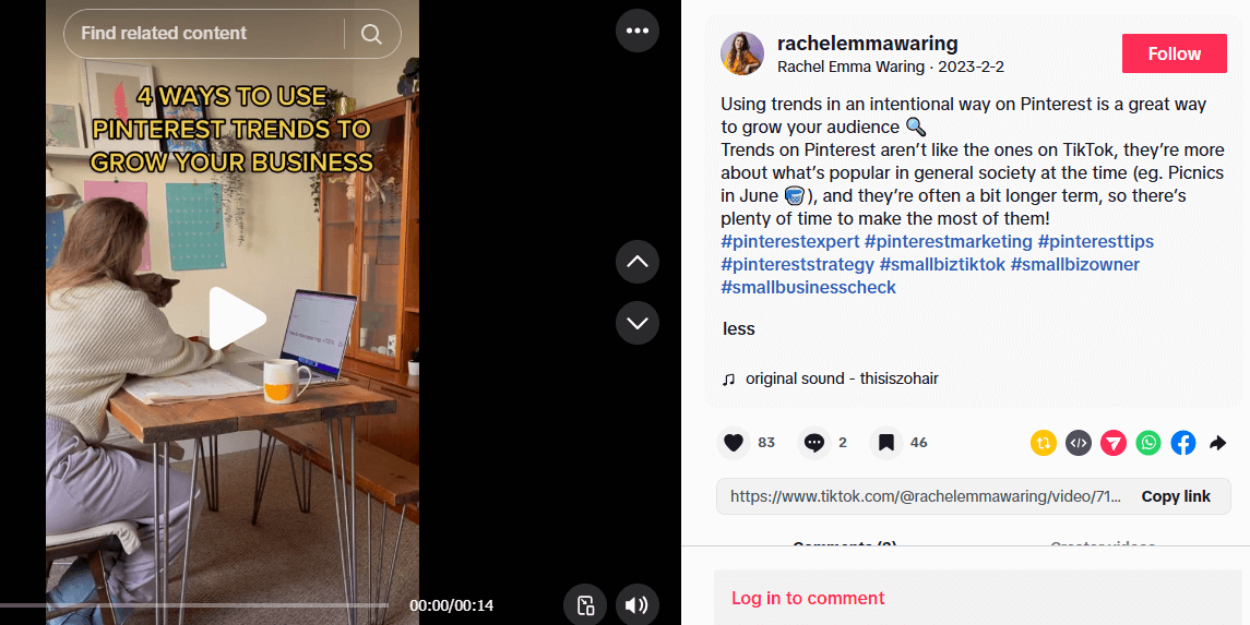 A TikTok post by Rachel Emma Waring where she promotes educational advice for small businesses