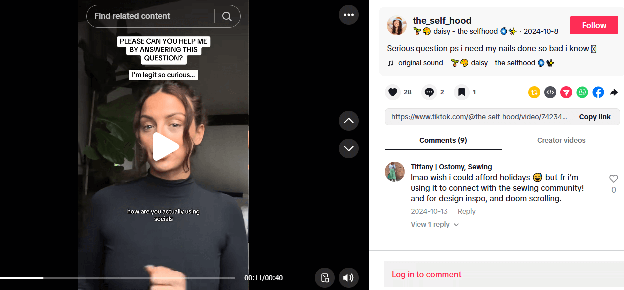 A TikTok post from the_self_hood, encouraging user engagements