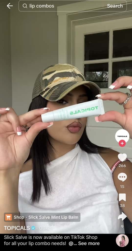 A screenshot shows a TikTok video of influencer Alexa Mescudi promoting lip balm