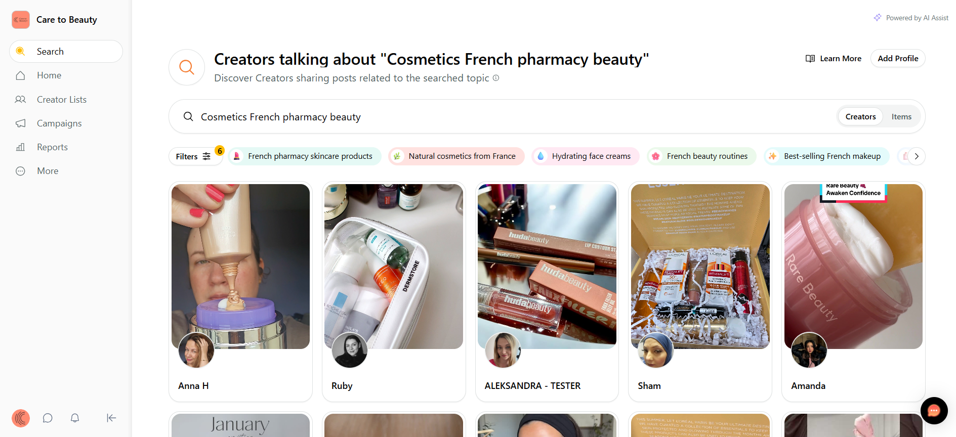 Sprout Social's Influencer Marketing creator discovery