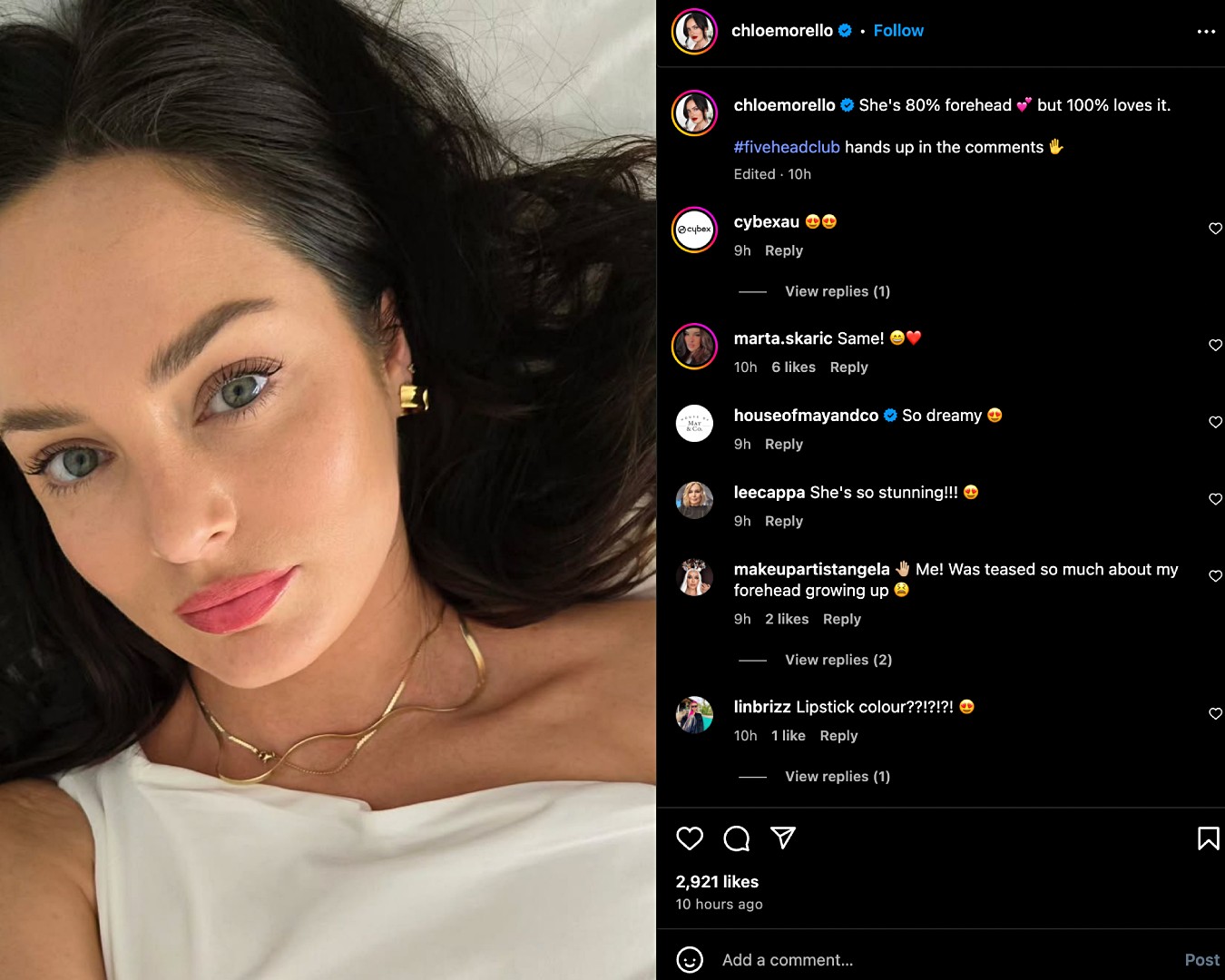 Screenshot of Chloe Morello selfie Instagram post