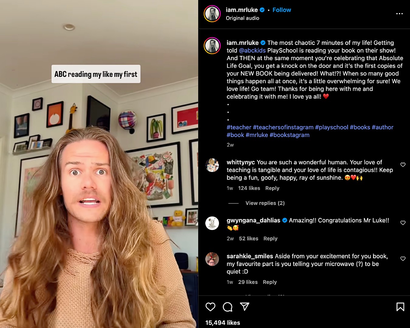 Screenshot of Luke Springer sharing a comedy Reel on Instagram