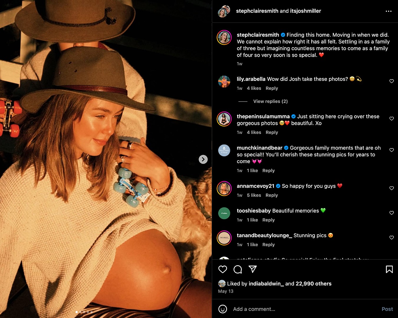 Josh Miller shares photos of his pregnant wife on Instagram