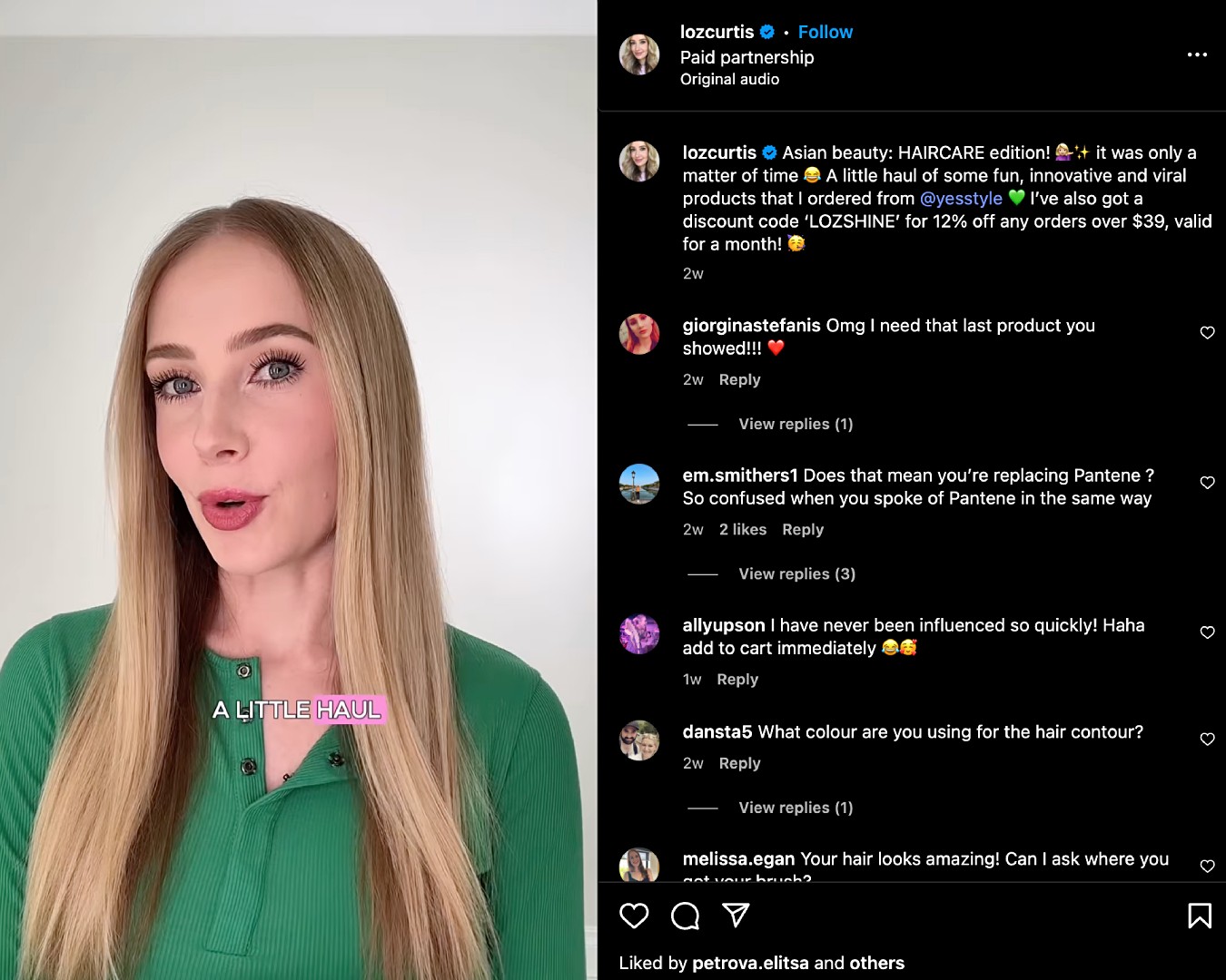Screenshot of Lauren Curtis sharing an Asian beauty haul on Instagram