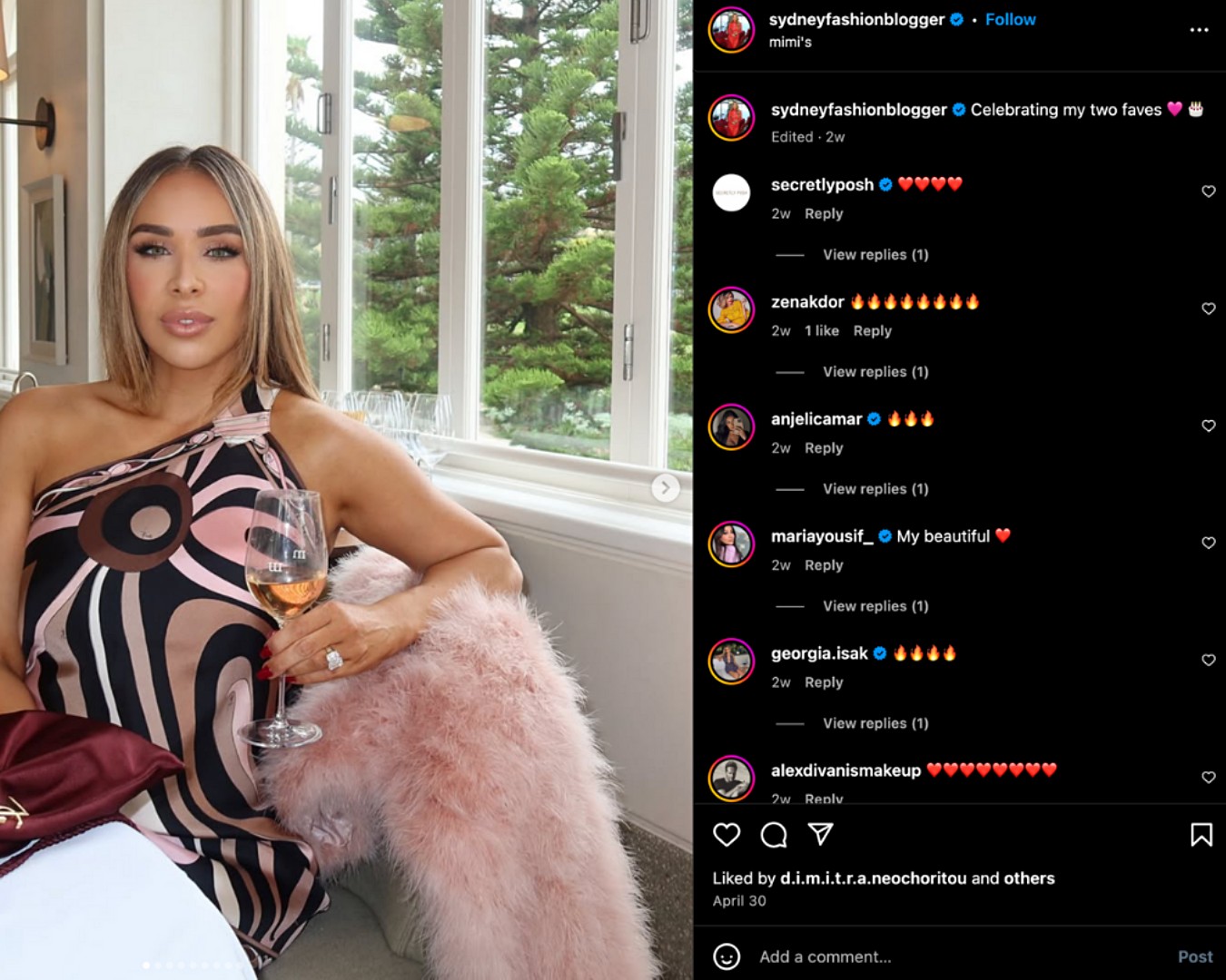 Screenshot of Antoinette Marie’s Instagram photo showing her out at lunch