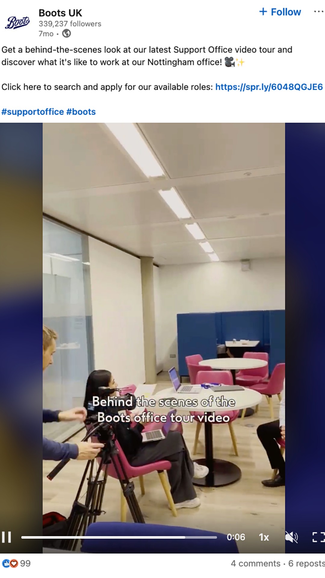 A “behind-the-scenes” post revealing the making of an office tour video