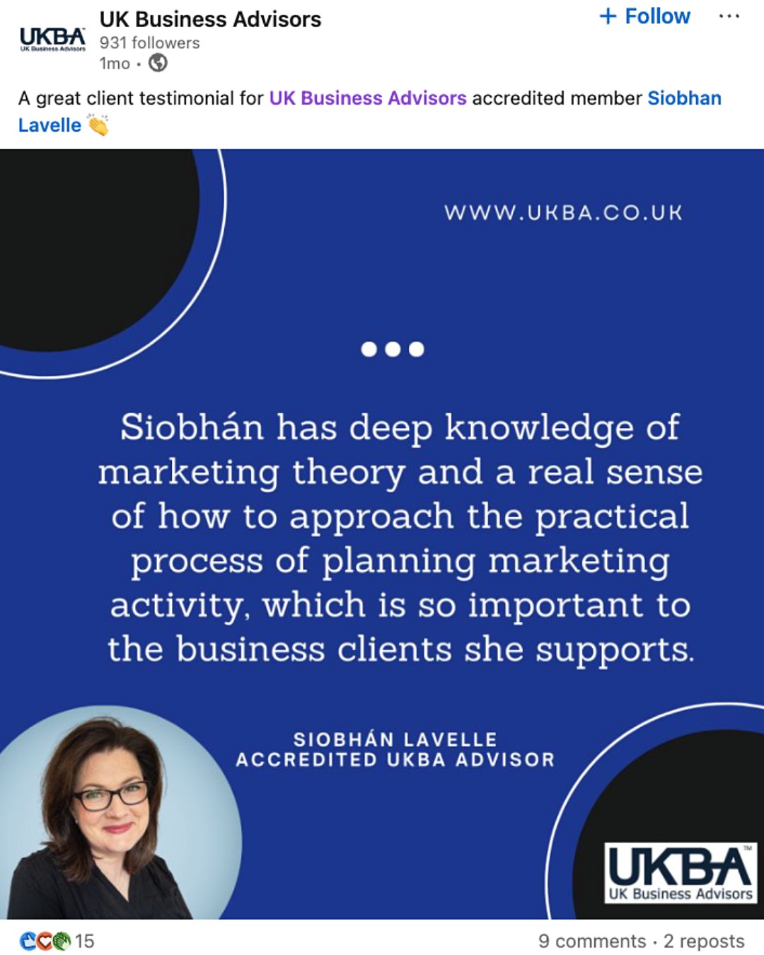 A LinkedIn post sharing a customer testimonial.