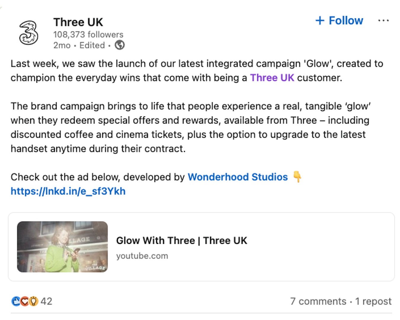 A UK brand shares a customer wins campaign on LinkedIn.