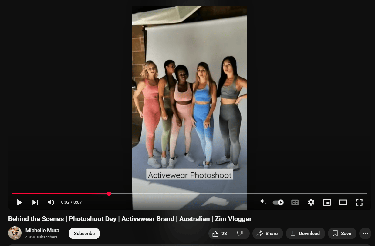 Aussie activewear brand Michelle Mura shared a behind-the-scenes clip of a photoshoot.
