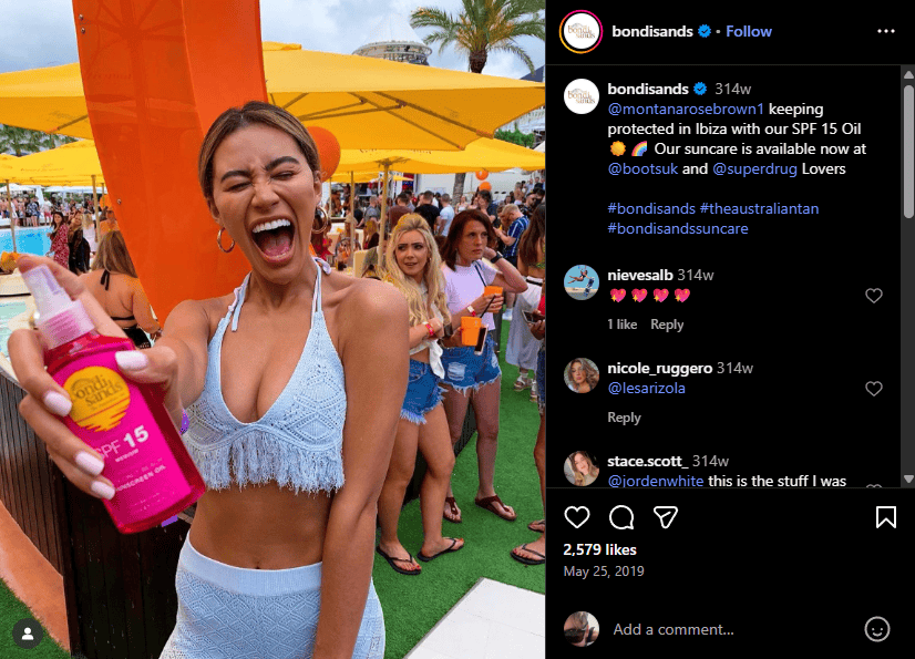 Skincare brand Bondi Sands partnered with Aussie influencers to promote its summer SPF products on Instagram.