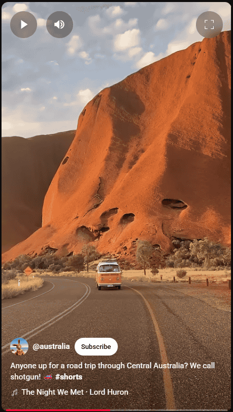 Tourism Australia’s YouTube Short shows the immersive scenery of Central Australia with a road trip featuring an old VW bus.