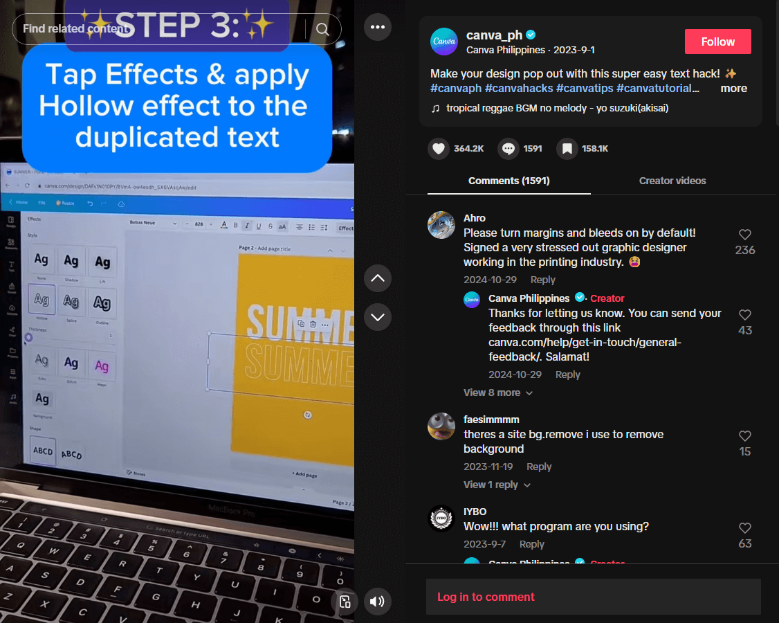 Canva Philippines shared a TikTok video with instructions for making your design’s text pop.