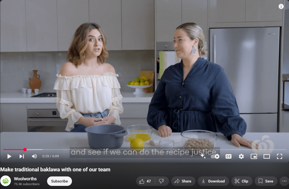 Woolworths posted a YouTube video where its assistant brand manager, Danielle Khodeir, shares her grandmother’s recipe for baklawa.