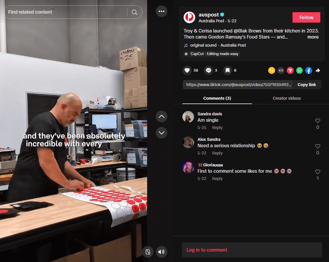 This Australia Post interview with Troy from Blak Brews features mesmerising time lapse footage of this popular coffee product getting ready to ship