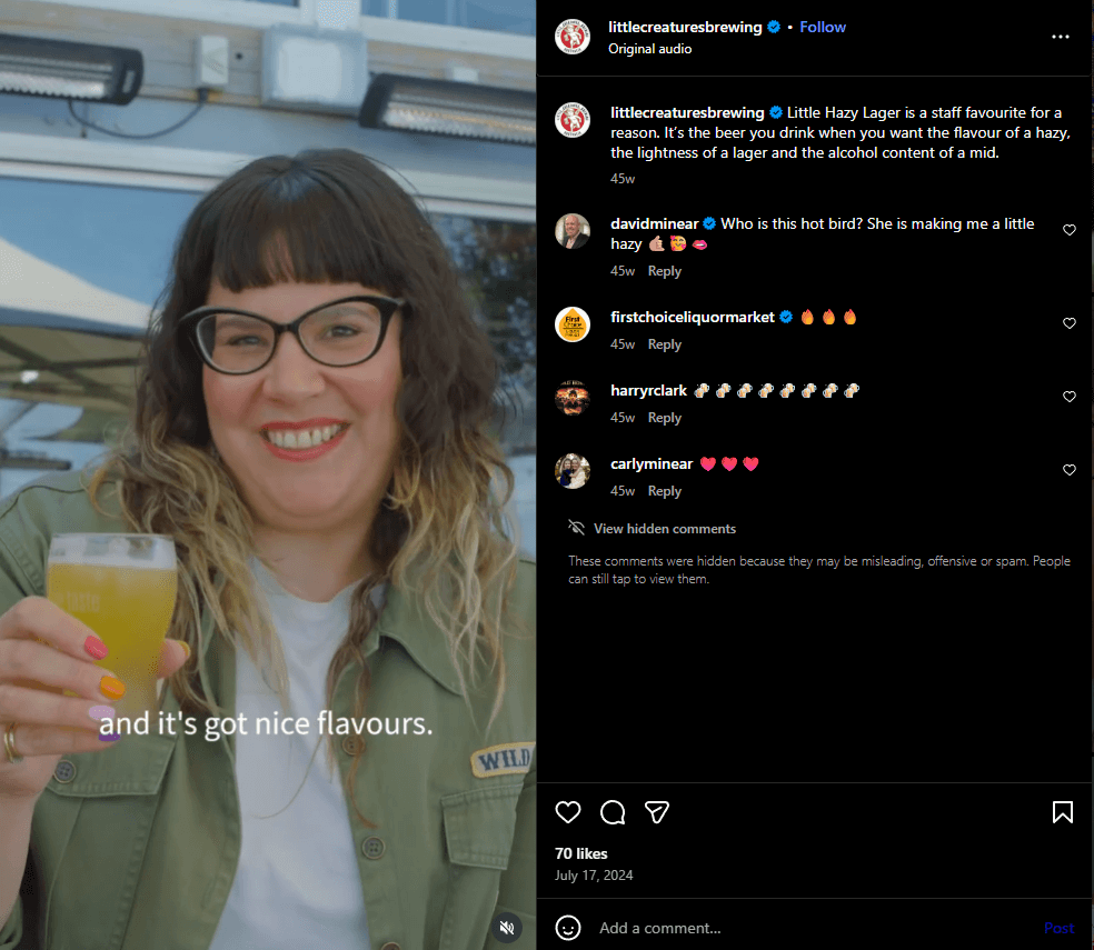 A Little Creatures employee explains why the brand’s Little Hazy Lager is her favourite in this Instagram Reel.