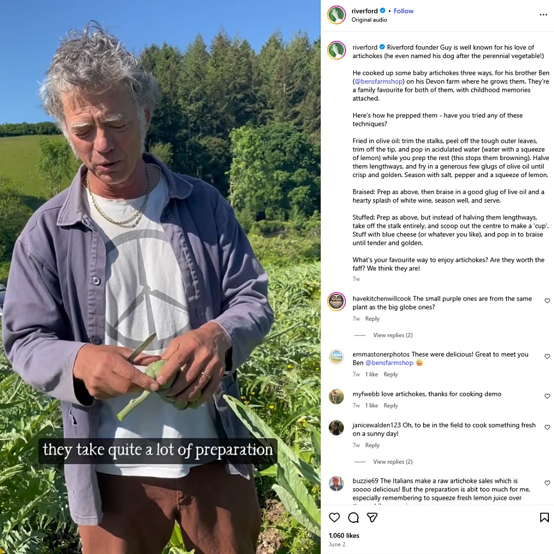 Riverford founder showing veg-picking behind the scenes.