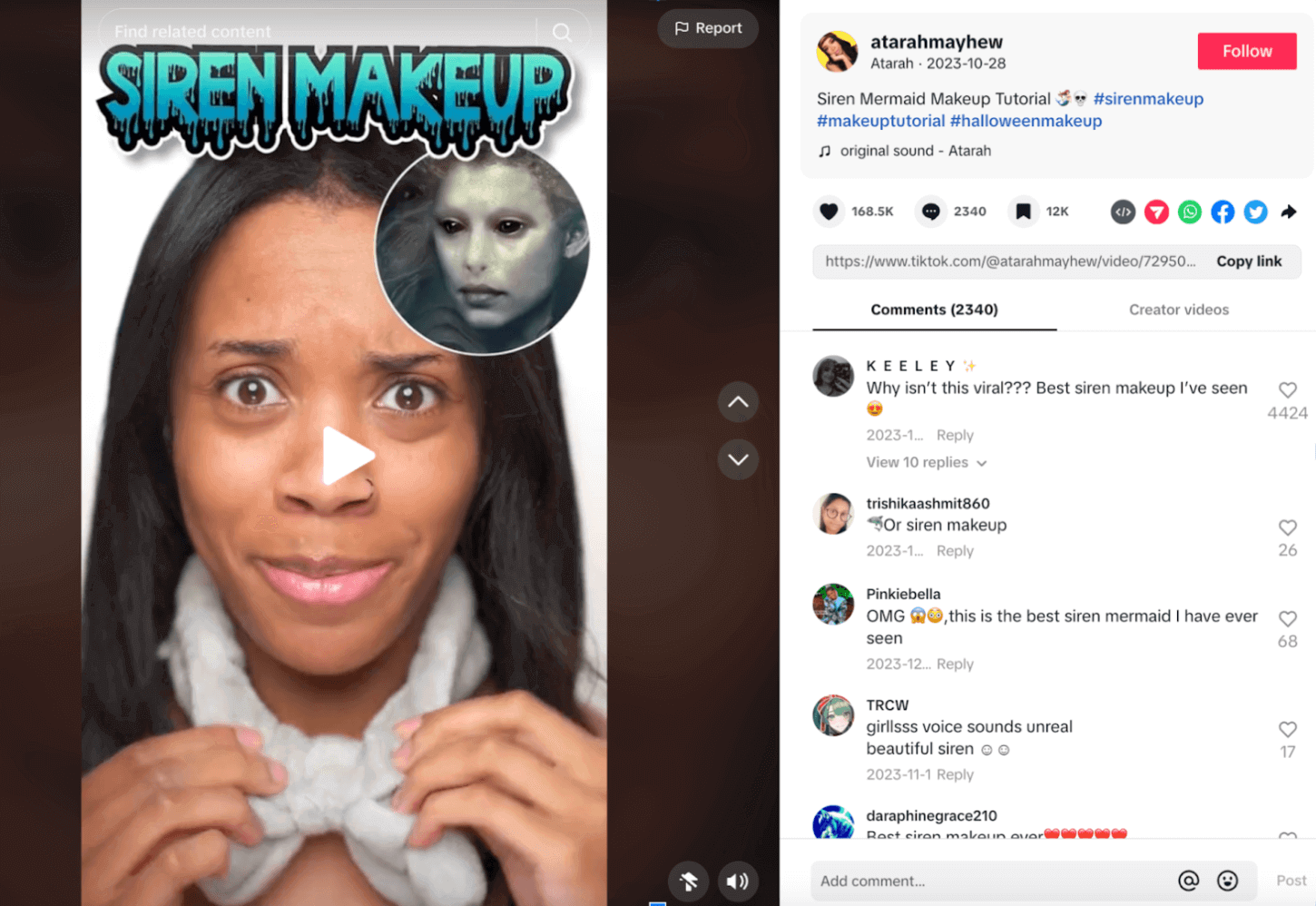 Atarah Mayhew giving a mermaid makeup TikTok tutorial