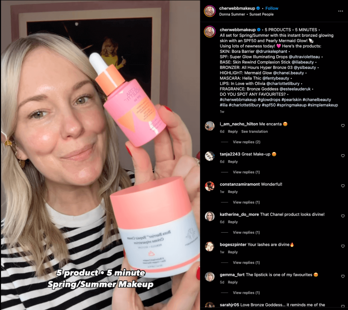 Instagram video of Cher Webb holding a makeup product