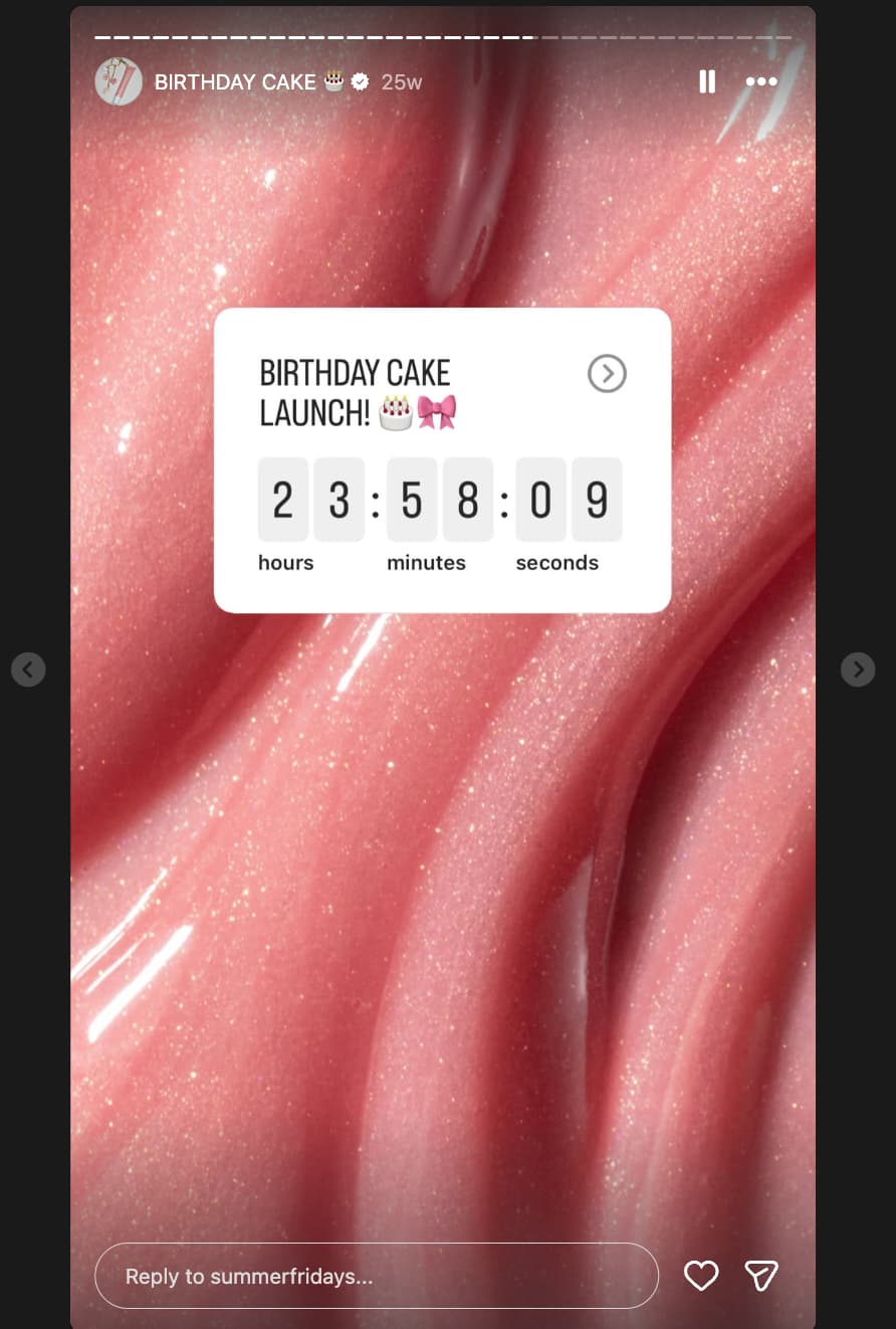 Close-up shot of a pink shimmery paste with a countdown timer laid over it