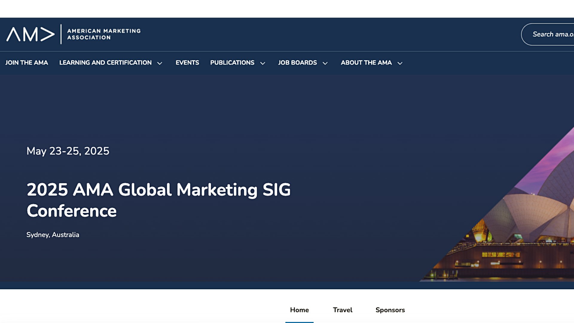 Screenshot of the event page for the 2025 AMA Global Marketing SIG Conference.