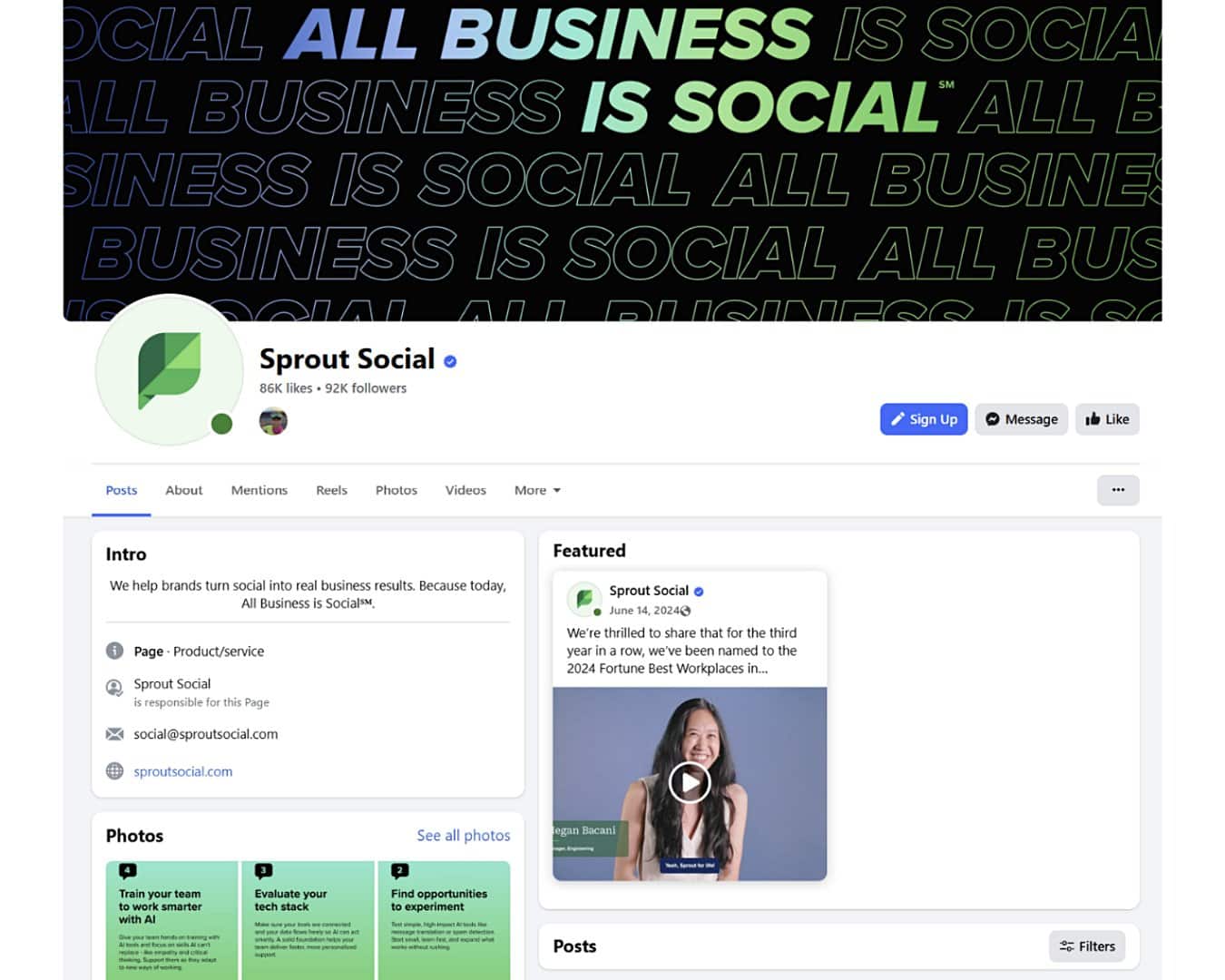 Sprout Social’s Facebook business page.