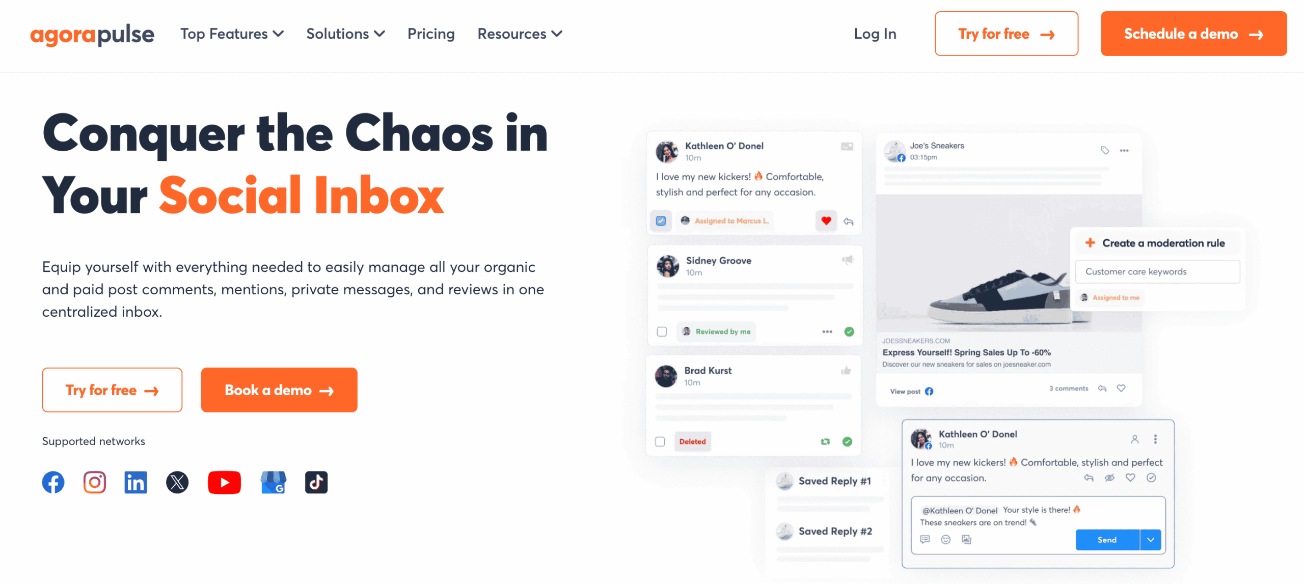 Agorapulse social inbox feature page