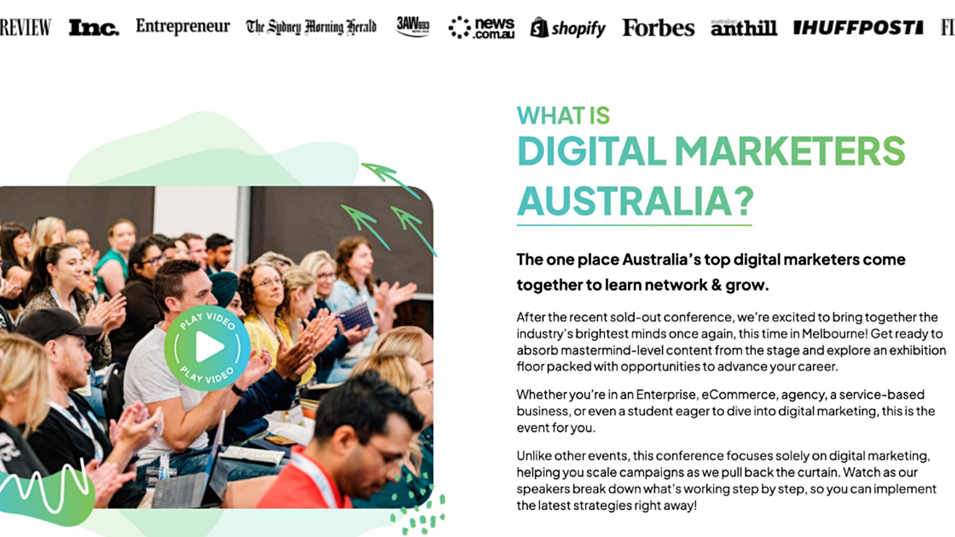 Screenshot from the DMA Conference website, showcasing their professional partners.