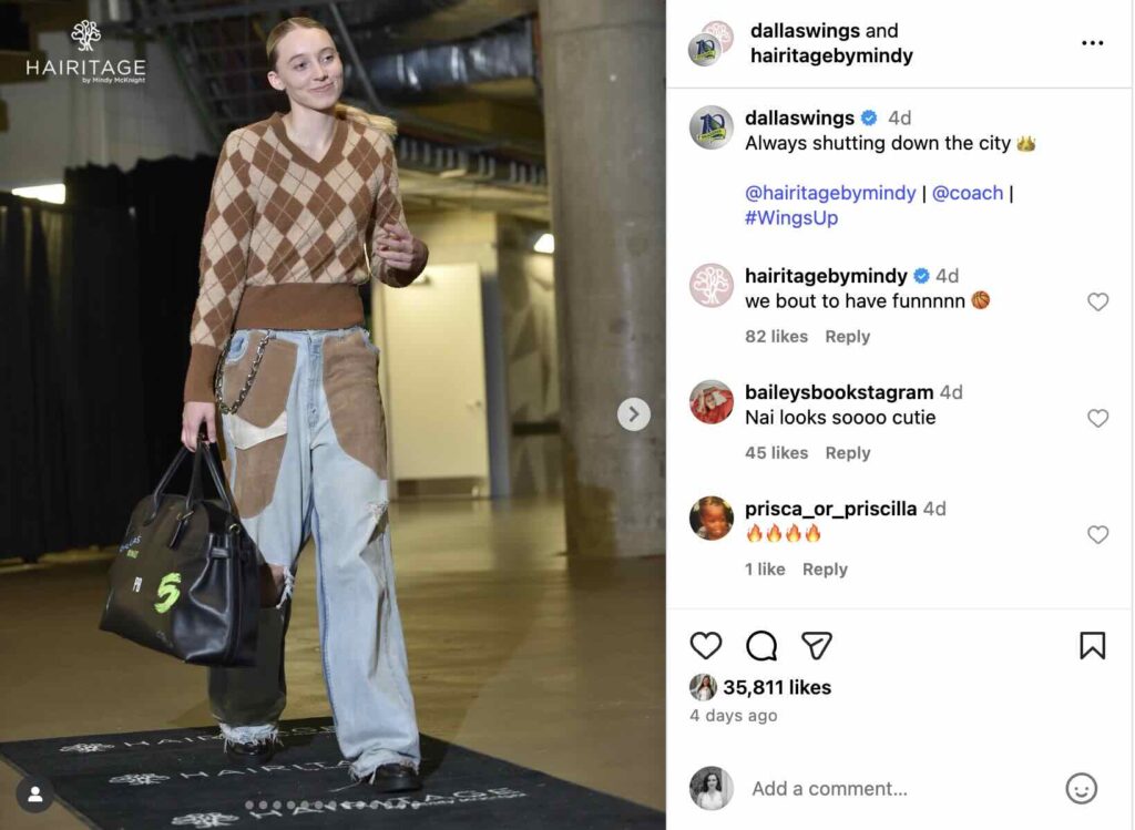 An Instagram Carousel from the Dallas Wings that showcases videos and photos of the team members walking out in their best outfits before a game