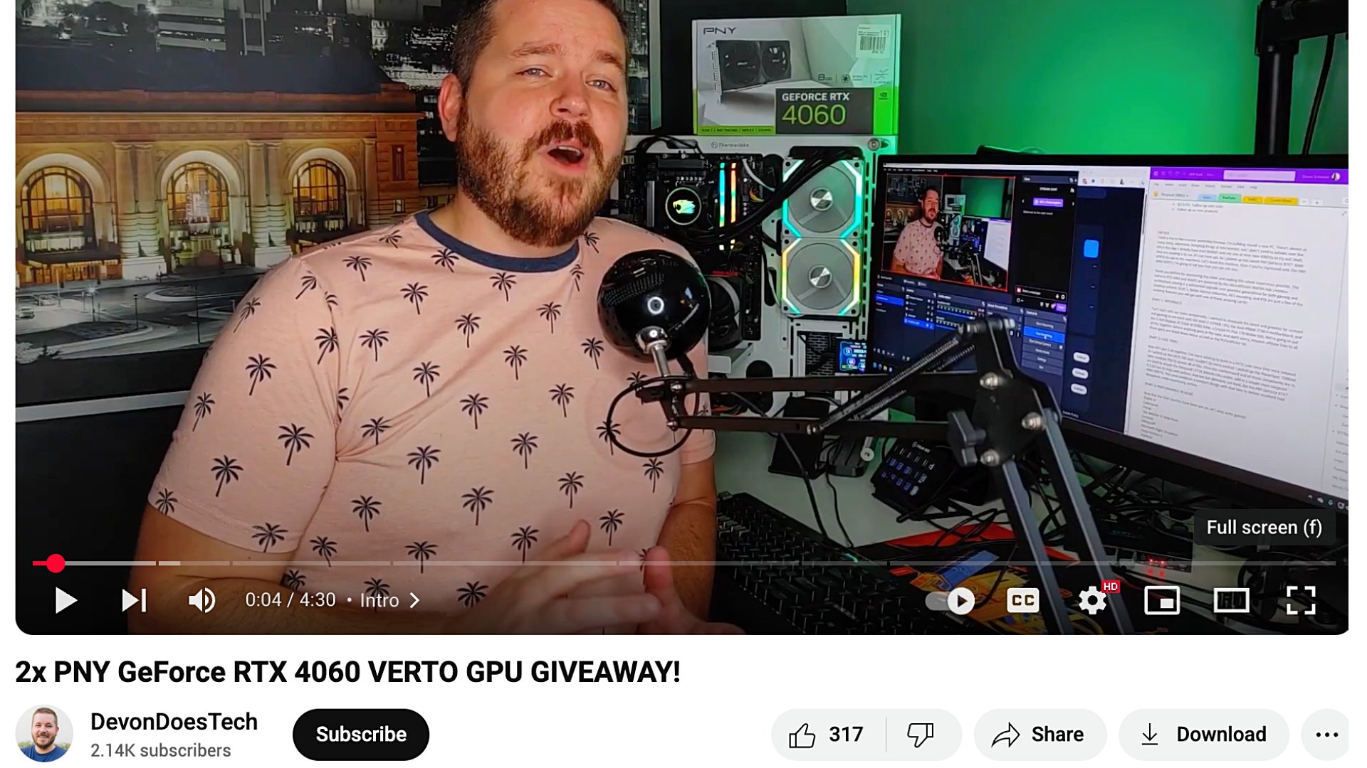 DevonDoesTech’s YouTube video announces a GeForce RTX 4060 giveaway that NVIDIA sponsored.
