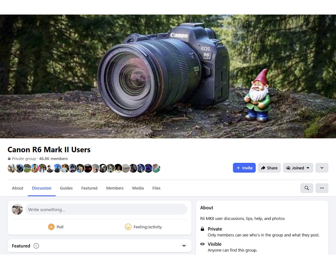 A Facebook group dedicated to people who use a specific Canon camera