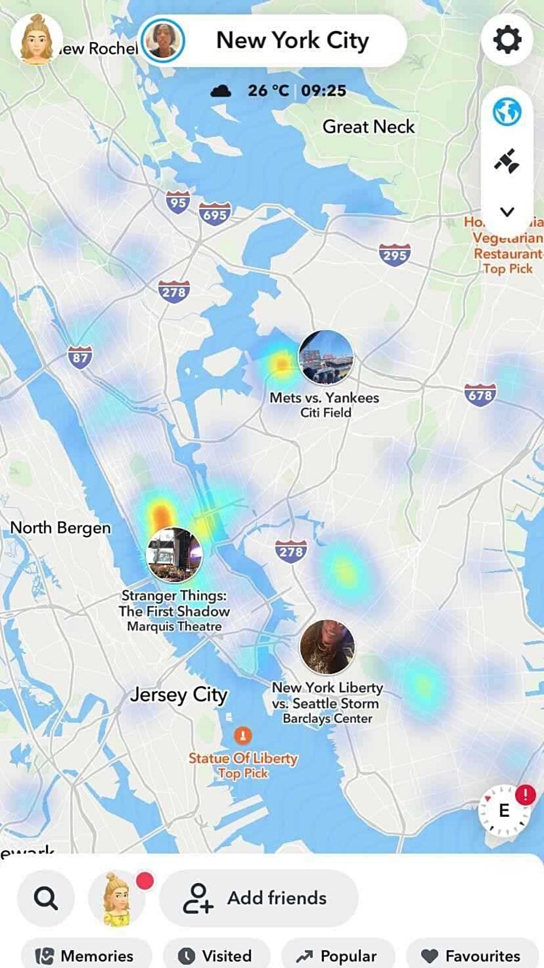 Snap Map of New York City showing Stories and public events across the area