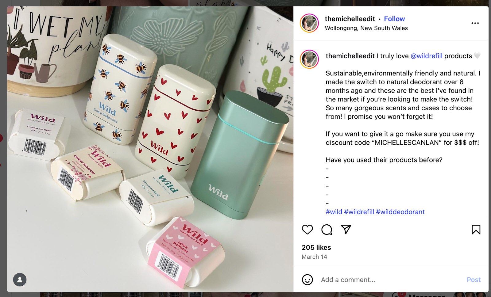 Instagram micro-influencer marketing campaign between Wild and @themichelleedit