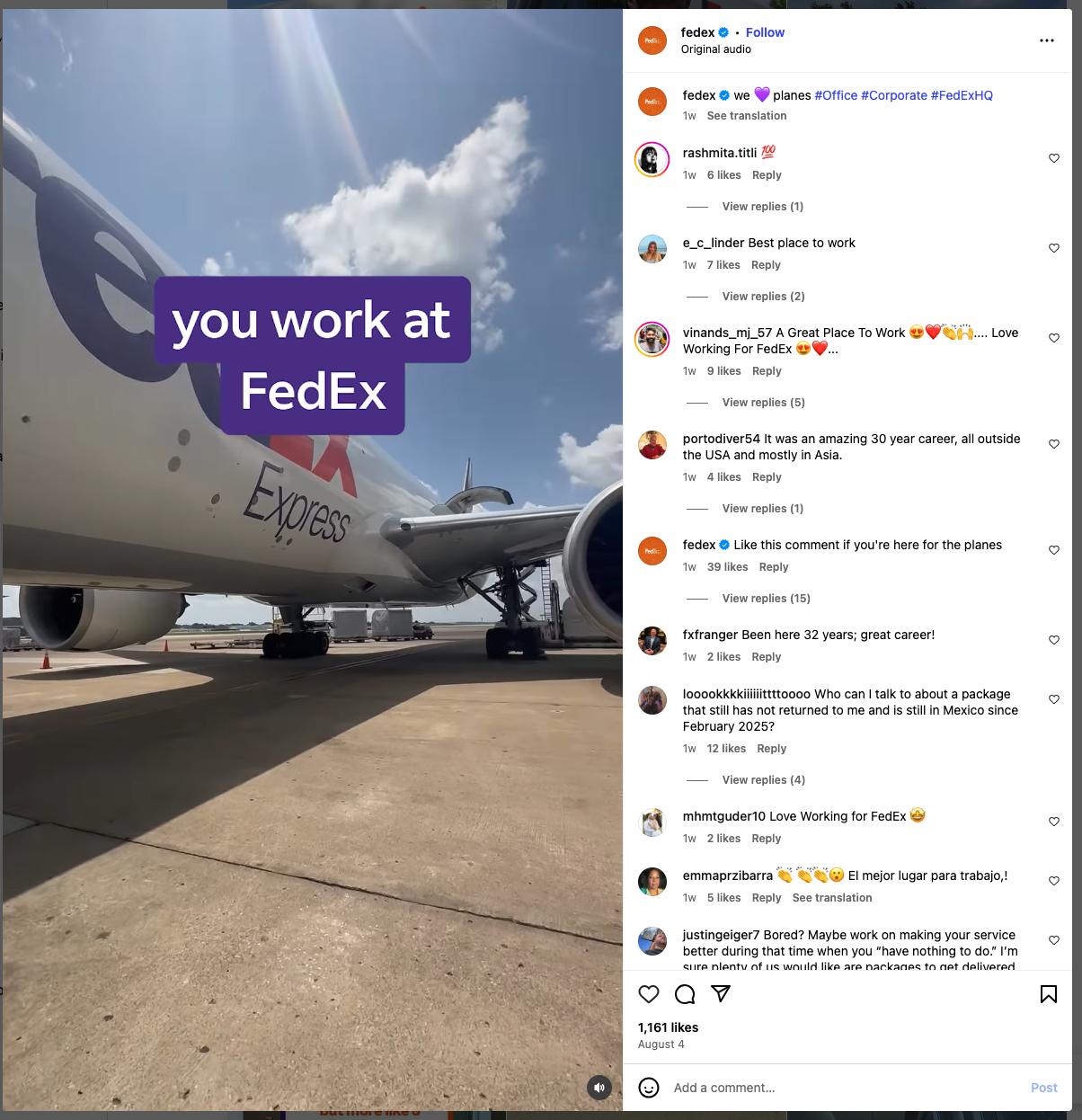 Instagram post from FedEx
