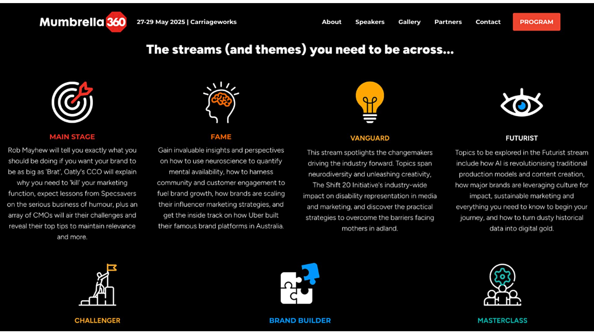 The main themes for Mumbrella360 2025, as listed on their website.