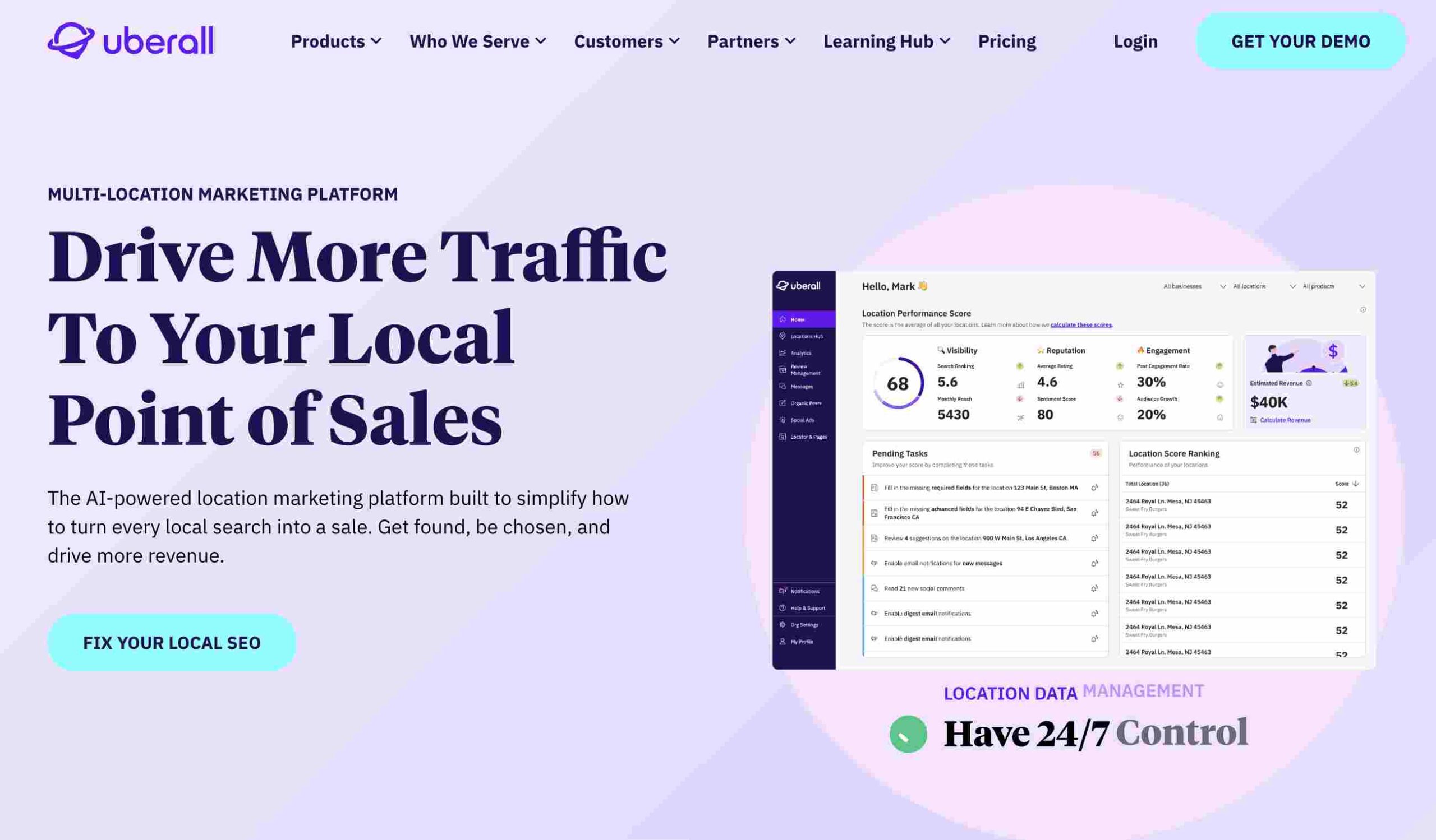 Uberall tool homepage screenshot
