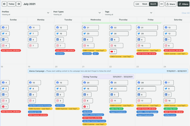 An image of Sprout’s Internal Tagging tool dashboard, which is used to track the performance of your social media content pillars 